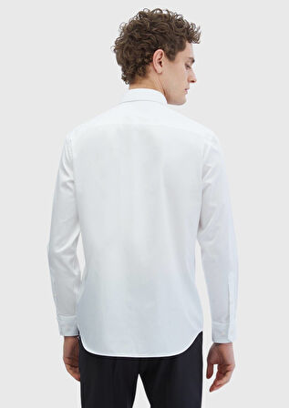 Beyaz Düz Regular Fit Dokuma Klasik %100 Pamuk Gömlek