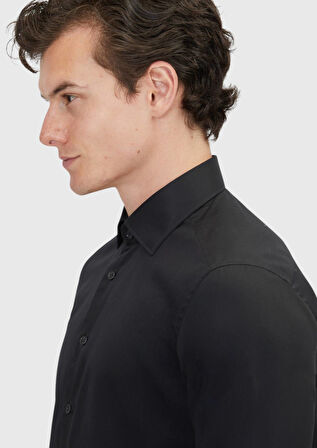 Siyah Düz Regular Fit Dokuma Klasik %100 Pamuk Gömlek