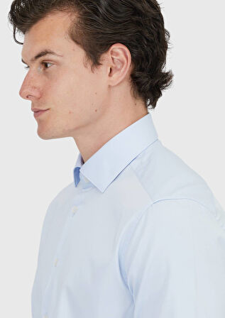 Açık Mavi Düz Regular Fit Dokuma Klasik %100 Pamuk Gömlek