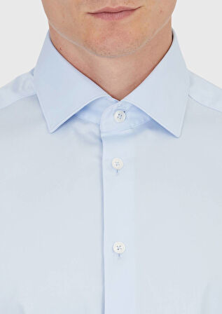 Açık Mavi Düz Regular Fit Dokuma Klasik %100 Pamuk Gömlek