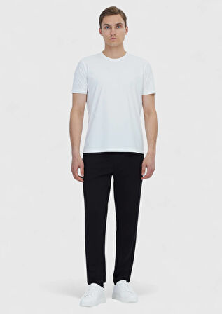 Beyaz Düz Bisiklet Yaka T-Shirt