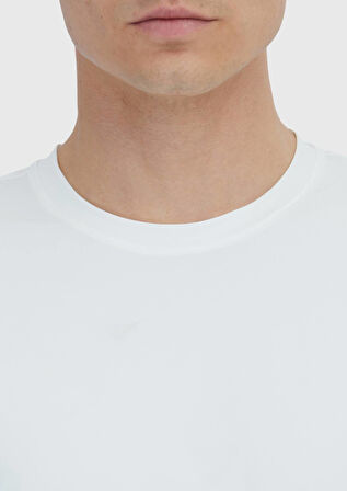 Beyaz Düz Bisiklet Yaka T-Shirt