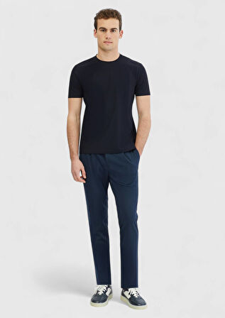 Lacivert Düz Bisiklet Yaka T-Shirt