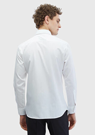 Beyaz Düz Slim Fit Dokuma Klasik %100 Pamuk Gömlek