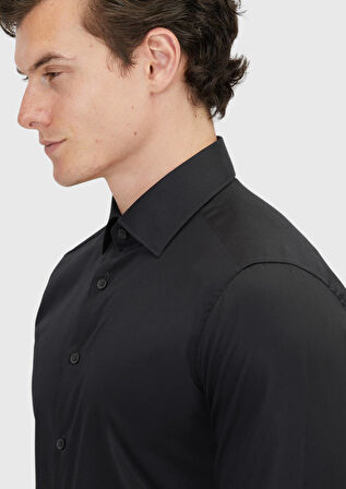 Siyah Düz Slim Fit Dokuma Klasik %100 Pamuk Gömlek