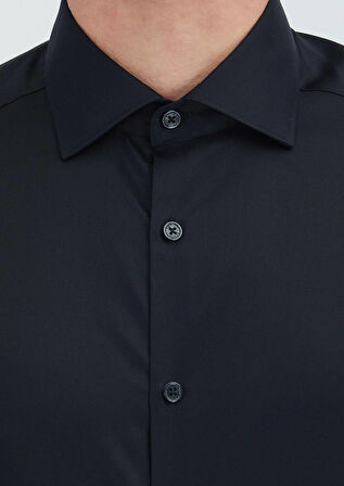 Siyah Düz Slim Fit Dokuma Klasik %100 Pamuk Gömlek