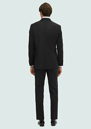 Siyah Düz Thin&taller Slim Fit Kruvaze Yaka Dokuma Smokin Takım Elbise