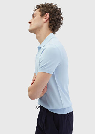 Açık Mavi Polo Yaka Düz Örgü Triko