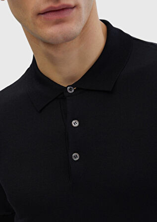 Siyah Polo Yaka Düz Örgü Triko