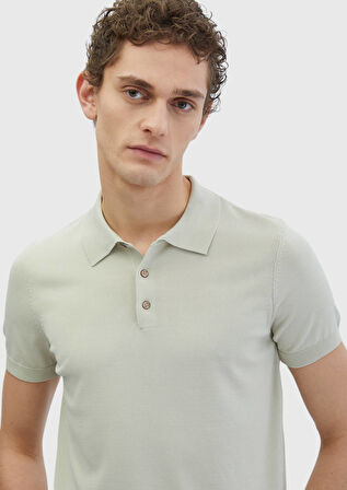 Bej Polo Yaka Düz Örgü Triko