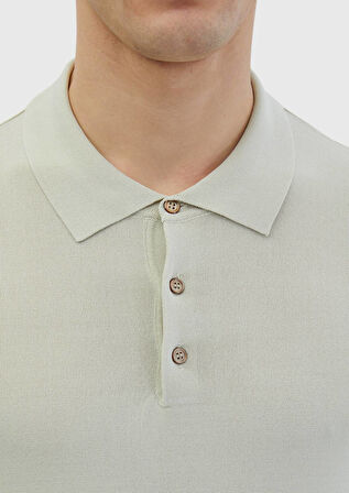 Bej Polo Yaka Düz Örgü Triko