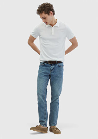 Beyaz Polo Yaka Düz Örgü Triko