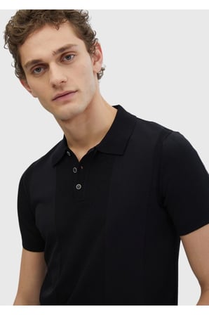 Siyah Polo Yaka Jakarlı Triko
