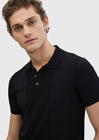 Siyah Polo Yaka Jakarlı Triko