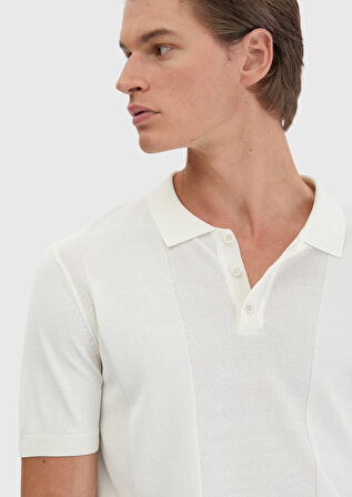 Ekru Polo Yaka Jakarlı Triko