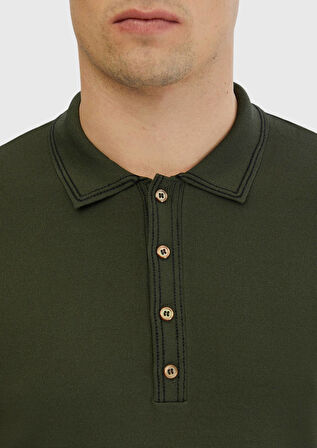 Haki Polo Yaka Düz Örgü Triko