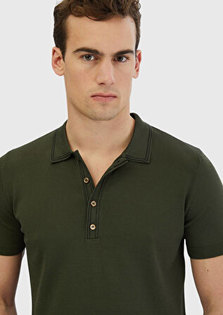 Haki Polo Yaka Düz Örgü Triko