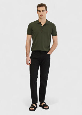Haki Polo Yaka Düz Örgü Triko