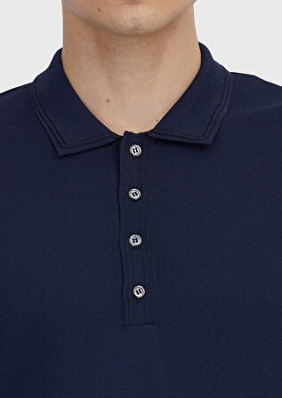Lacivert Polo Yaka Düz Örgü Triko