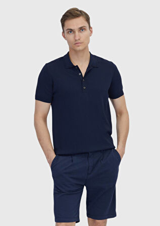 Lacivert Polo Yaka Düz Örgü Triko