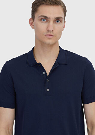 Lacivert Polo Yaka Düz Örgü Triko
