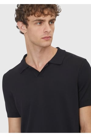Siyah Polo Yaka Düz Örgü Triko