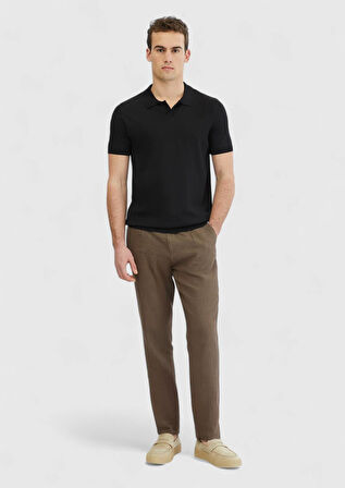 Siyah Polo Yaka Düz Örgü Triko