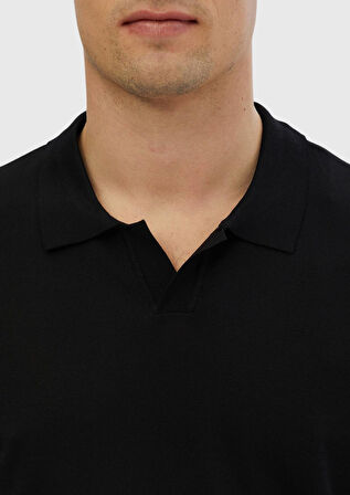 Siyah Polo Yaka Düz Örgü Triko