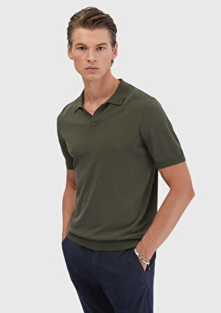 Haki Polo Yaka Düz Örgü Triko