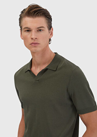 Haki Polo Yaka Düz Örgü Triko