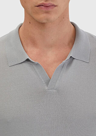 Açık Gri Polo Yaka Düz Örgü Triko