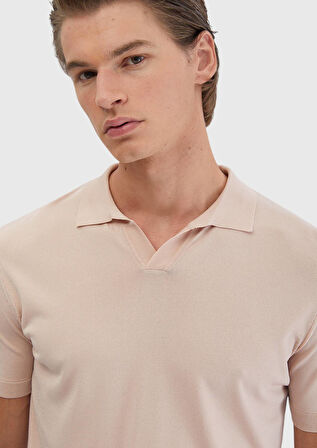 Pembe Polo Yaka Düz Örgü Triko