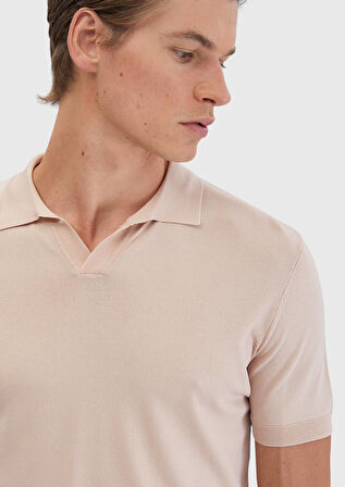 Pembe Polo Yaka Düz Örgü Triko