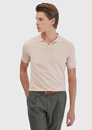 Pembe Polo Yaka Düz Örgü Triko