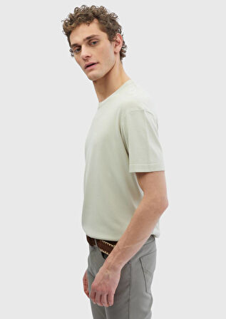 Bej Bisiklet Yaka Düz Örgü Triko