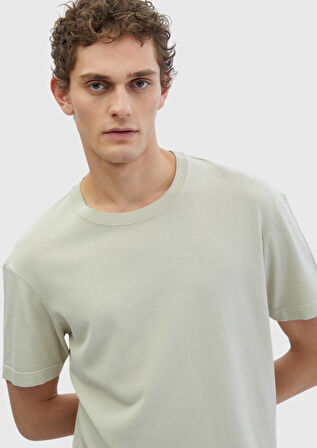 Bej Bisiklet Yaka Düz Örgü Triko