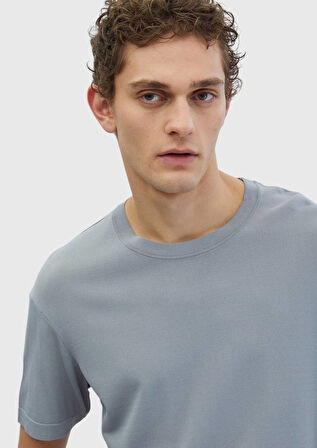 Açık Gri Bisiklet Yaka Düz Örgü Triko