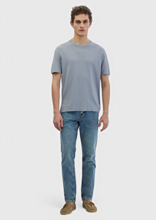 Açık Gri Bisiklet Yaka Düz Örgü Triko