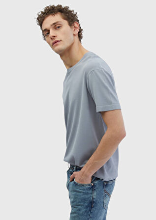 Açık Gri Bisiklet Yaka Düz Örgü Triko