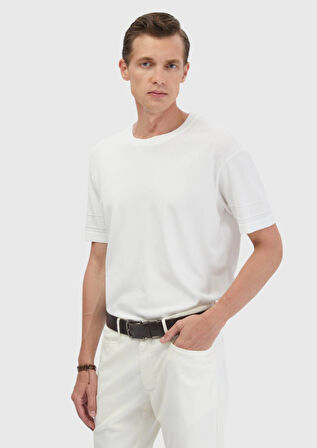 Ekru Bisiklet Yaka Düz Örgü Triko