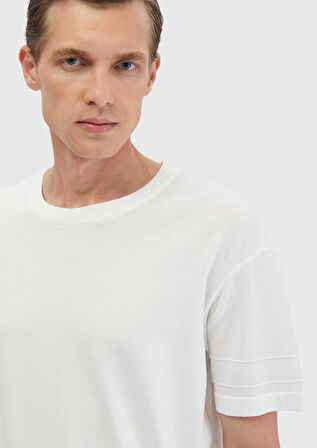 Ekru Bisiklet Yaka Düz Örgü Triko