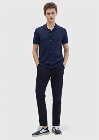 Lacivert Polo Yaka Düz Örgü Hırka