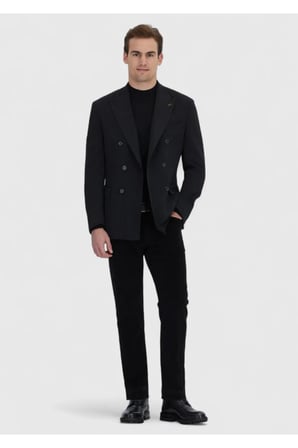 Siyah Desenli Zeroweight Slim Fit Yün Karışımlı Ceket