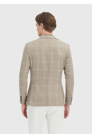 Bej Kareli Shirt Shoulder Slim Fit Yün Karışımlı Ceket