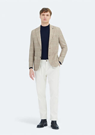 Bej Kareli Shirt Shoulder Slim Fit Yün Karışımlı Ceket