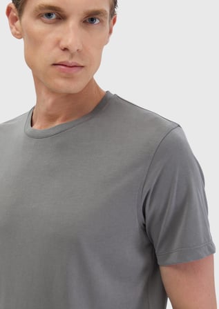 Gri Düz Bisiklet Yaka T-Shirt