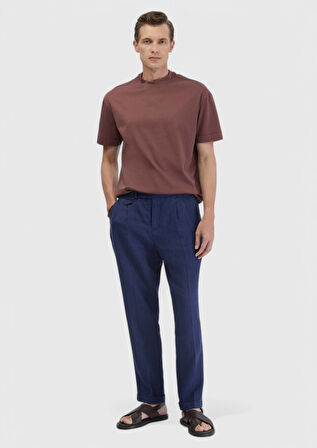 Kiremit Düz Bisiklet Yaka %100 Pamuk T-Shirt