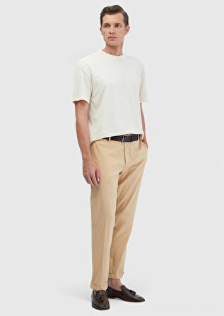 Ekru Jakarlı Bisiklet Yaka T-Shirt