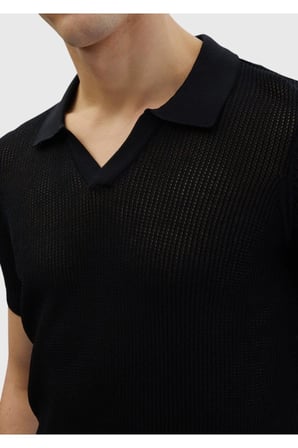 Siyah Polo Yaka Jakarlı Triko