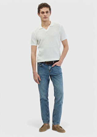 Beyaz Polo Yaka Jakarlı Triko